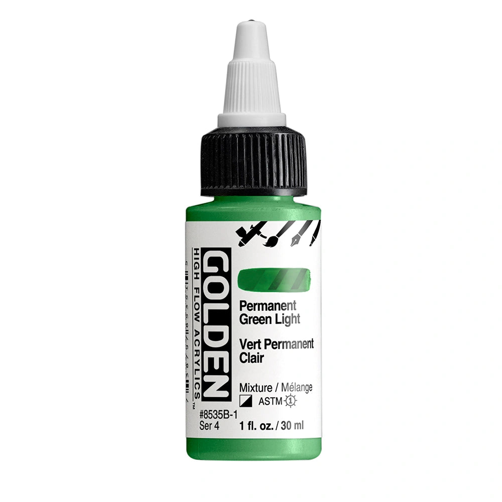 Golden High Flow Acrylic Permanent Green Light, 1 oz (30 ml) bottle