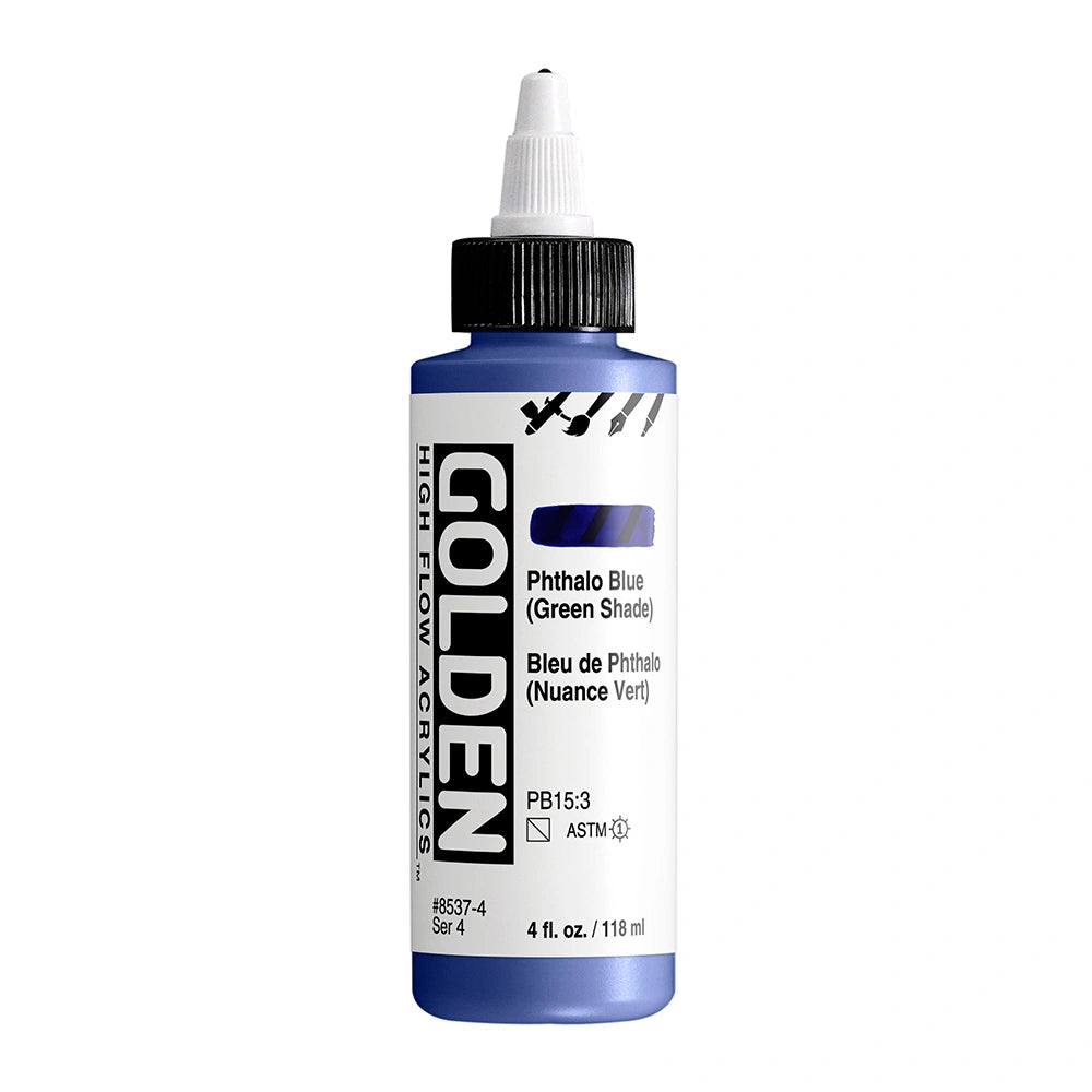 Golden High Flow Acrylic Phthalo Blue (Green Shade), 4 oz (118 ml) bottle