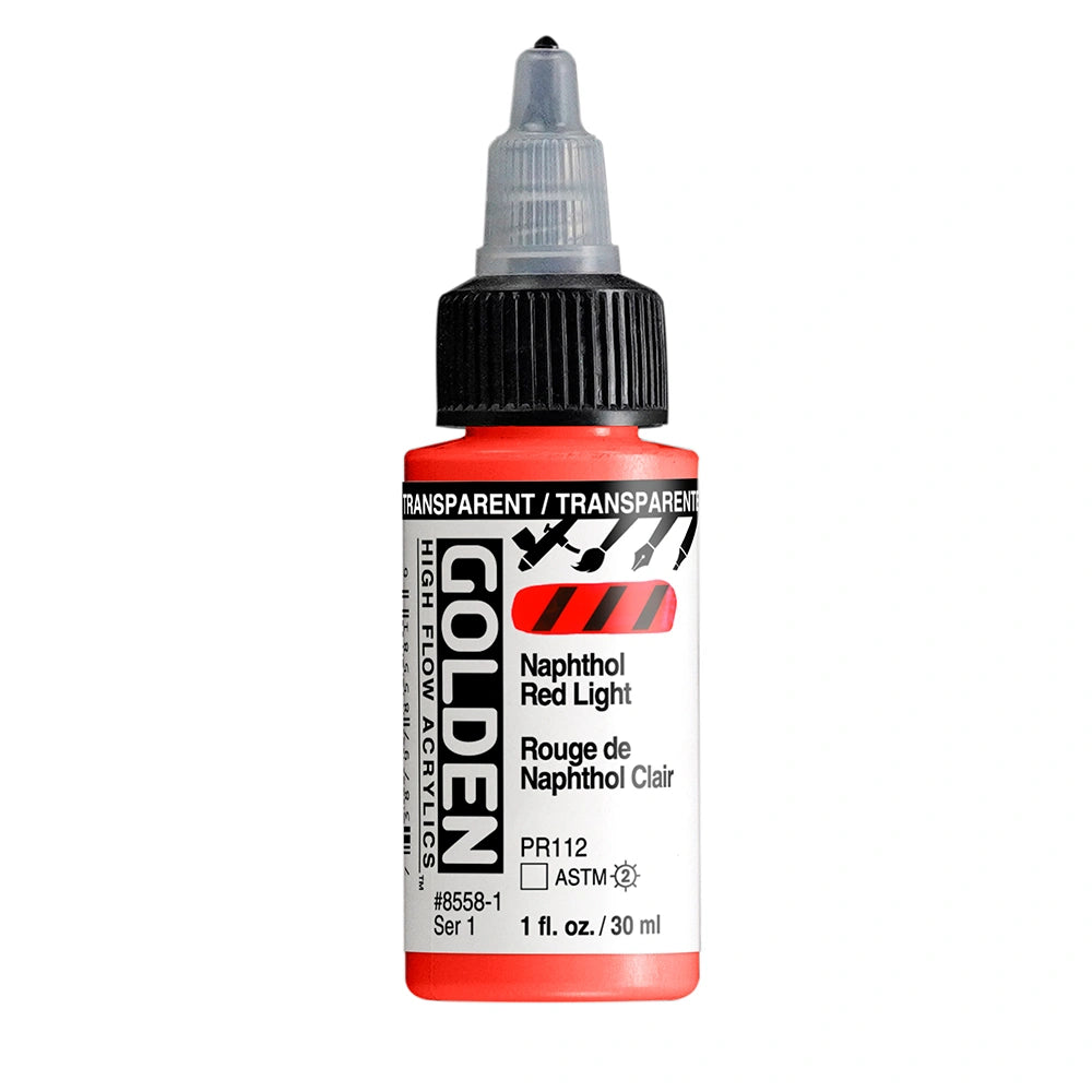 Golden High Flow Acrylic Transparent Naphthol Red Light, 1 oz (30 ml) bottle