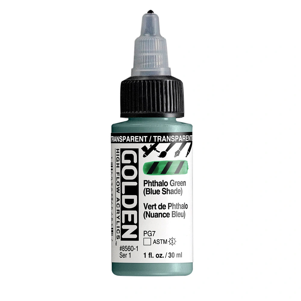 Golden High Flow Acrylic Transparent Phthalo Green (Blue Shade), 1 oz (30 ml) bottle