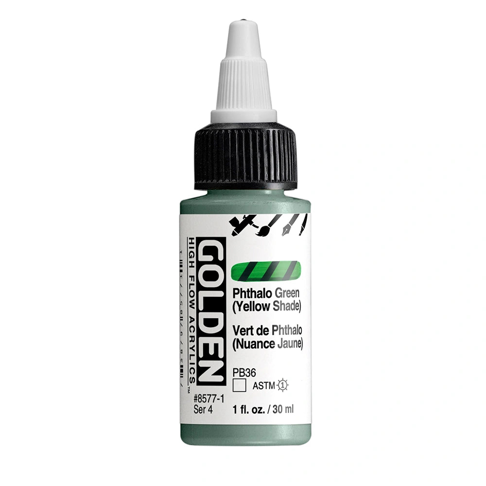 Golden High Flow Acrylic Phthalo Green (Yellow Shade), 1 oz (30 ml) bottle