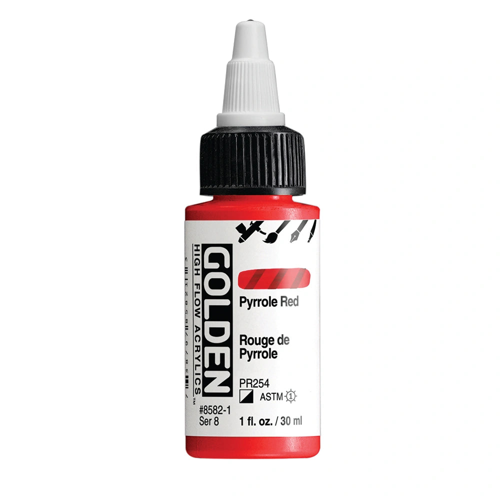 Golden High Flow Acrylic Pyrrole Red, 1 oz (30 ml) bottle