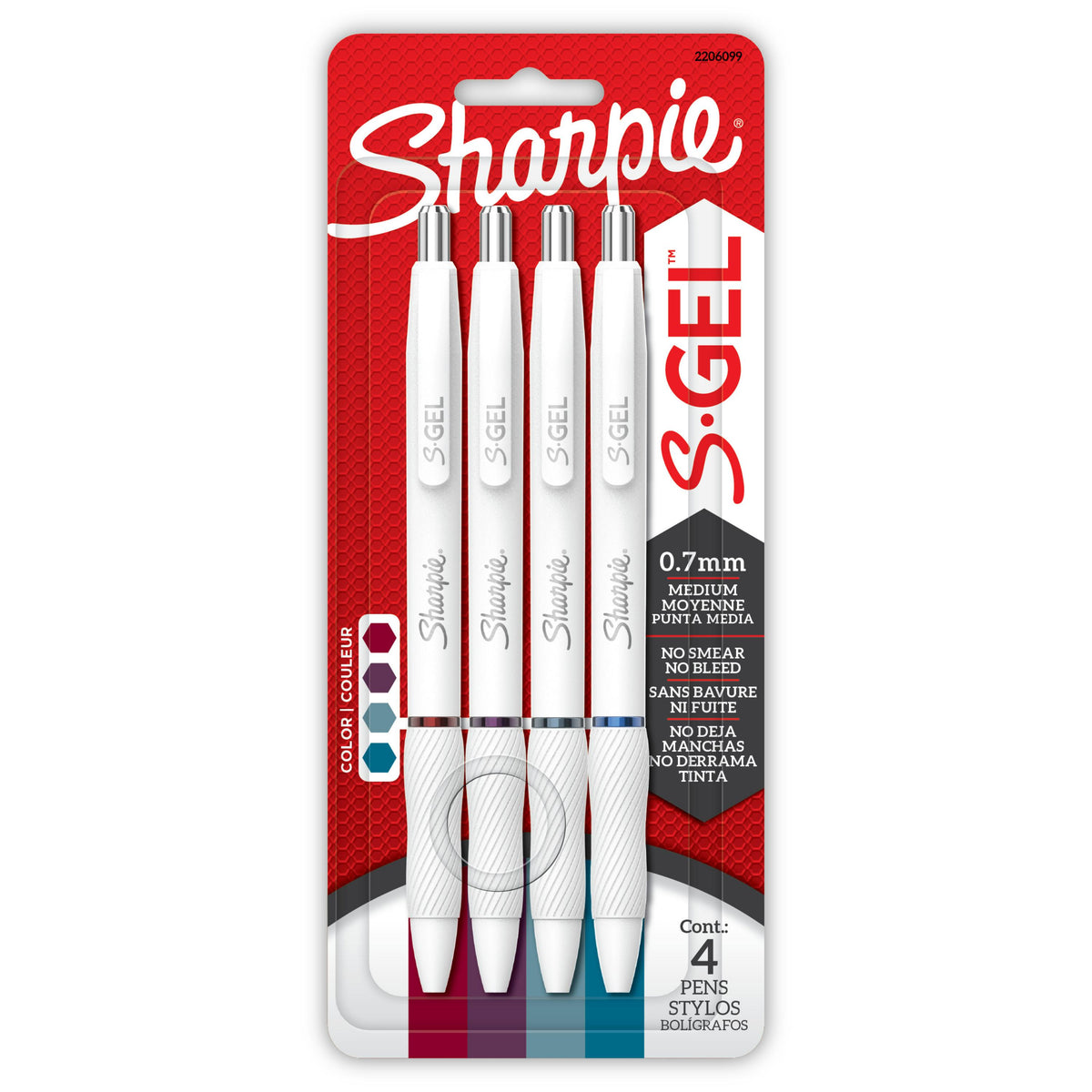 Sharpie S-Gel gel pens 4-pack, Pearl White barrel, Jewel ink colours, 0.7 mm