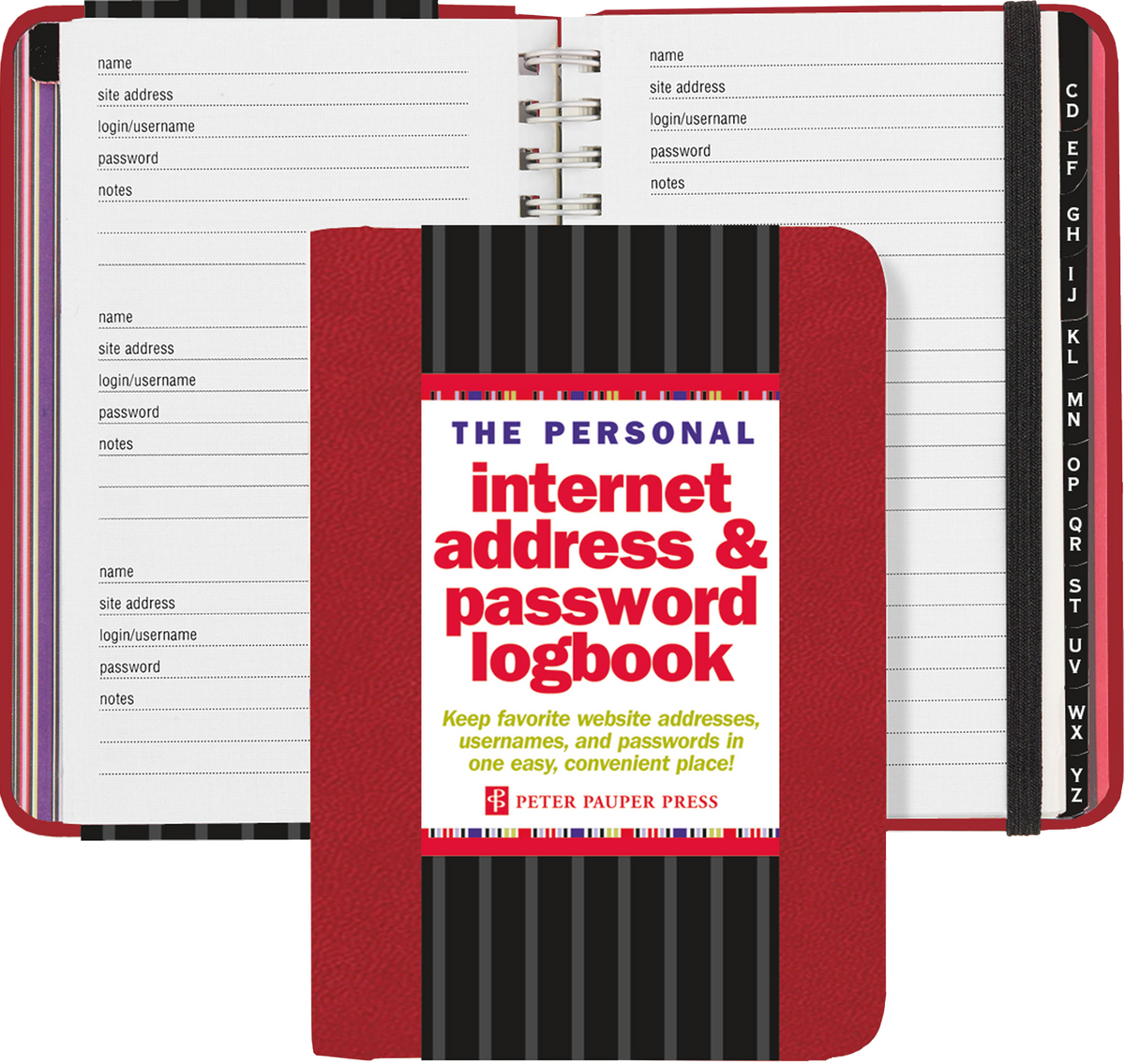 Peter Pauper Press Red Internet Password Logbook interior A to Z pages