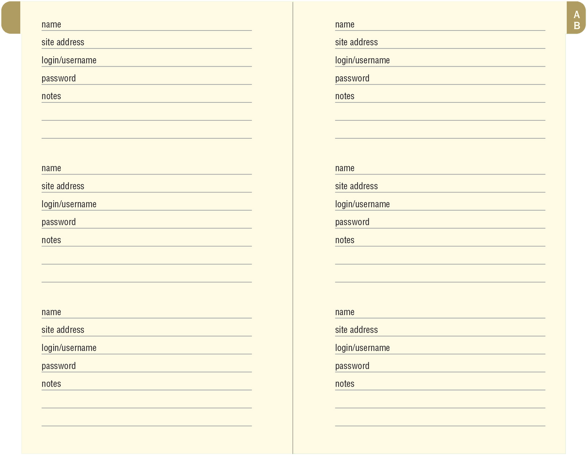 Peter Pauper Press Marble Internet Password Logbook interior pages 1