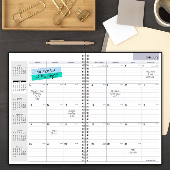 AT-A-GLANCE Academic Monthly Planner 2026/2027, 14-Month, Black, 7-7/8"x11-7/8"