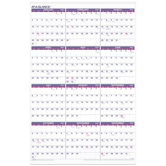 Calendrier mural annuel recyclé At-A-Glance 24" x 36" Anglais PM1228
