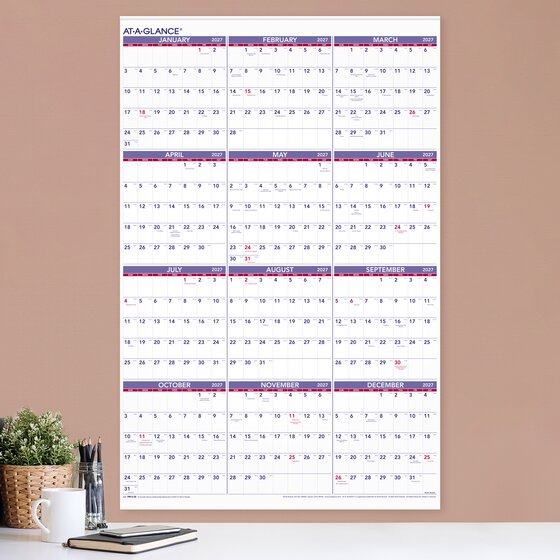 Calendrier mural annuel recyclé At-A-Glance 24" x 36" Anglais PM1228