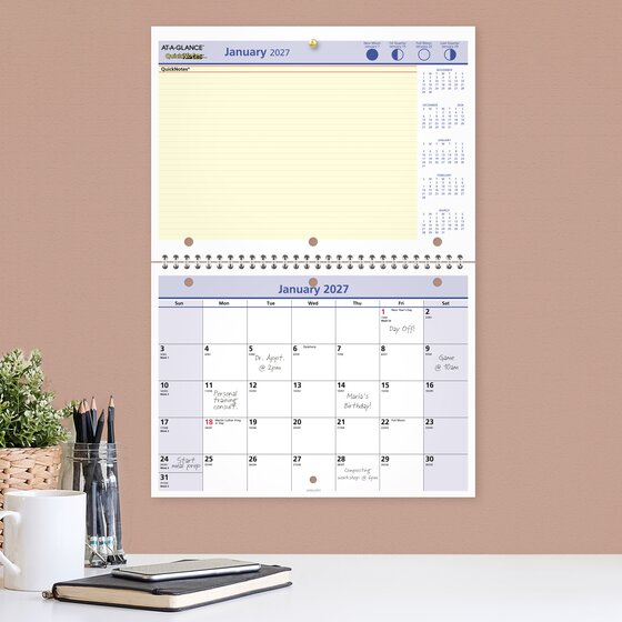 AT-A-GLANCE QuickNotes Monthly Desk/Wall Calendar 2027, Bilingual, 8"x11"