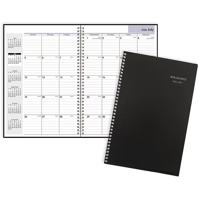AT-A-GLANCE Academic Monthly Planner 2026/2027, 14-Month, 9x11, Black