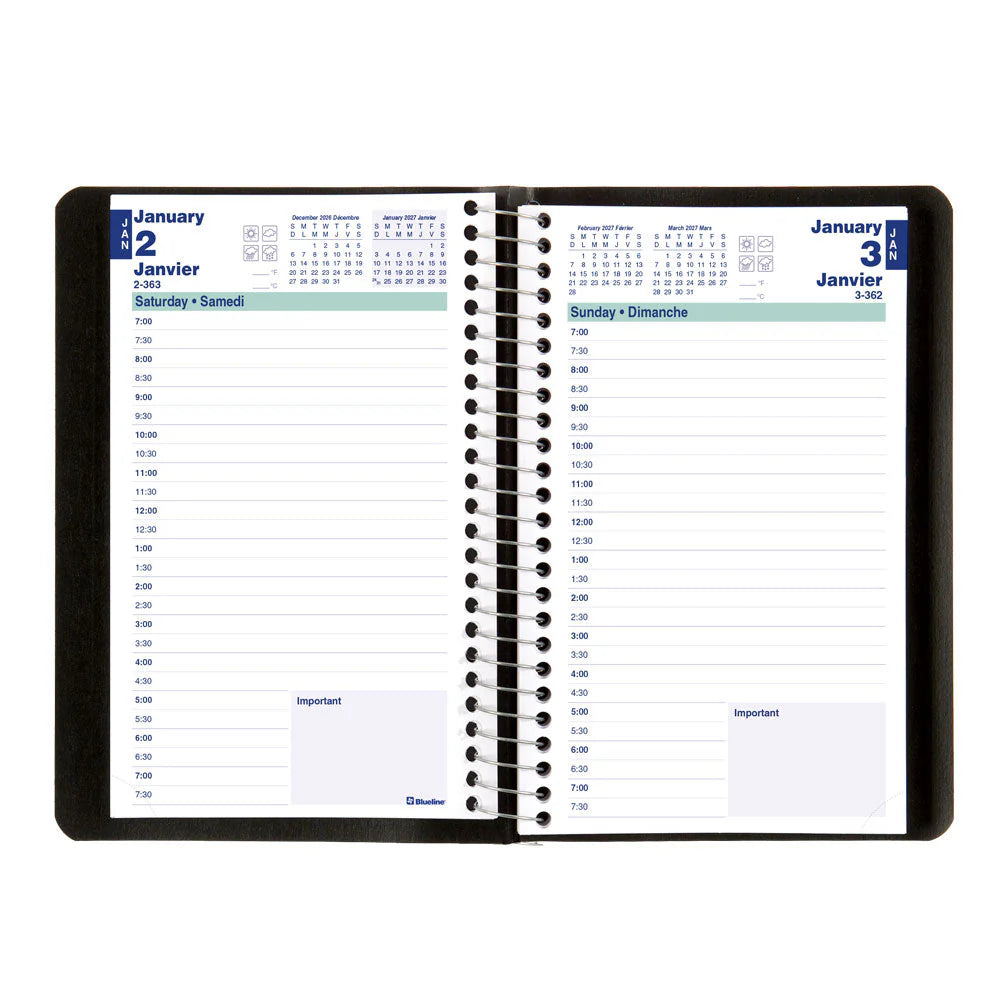 Blueline 2026 Essential Agenda mensuel 16 mois - Septembre-Décembre - 9-1/4" x 7-1/4" - Noir - Bilingue C120081BT
