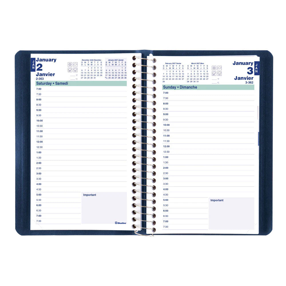 Blueline Essential Daily Planner — Jan–Dec 2027, English, Blue, 8" x 5"