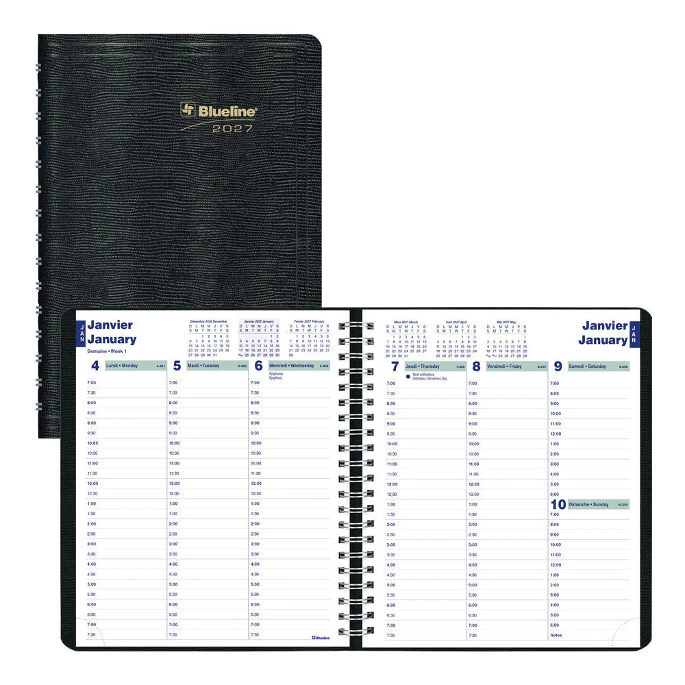 Blueline Essential Weekly Planner — Jan–Dec 2027, Bilingual, Black, 8" x 6-1/2"