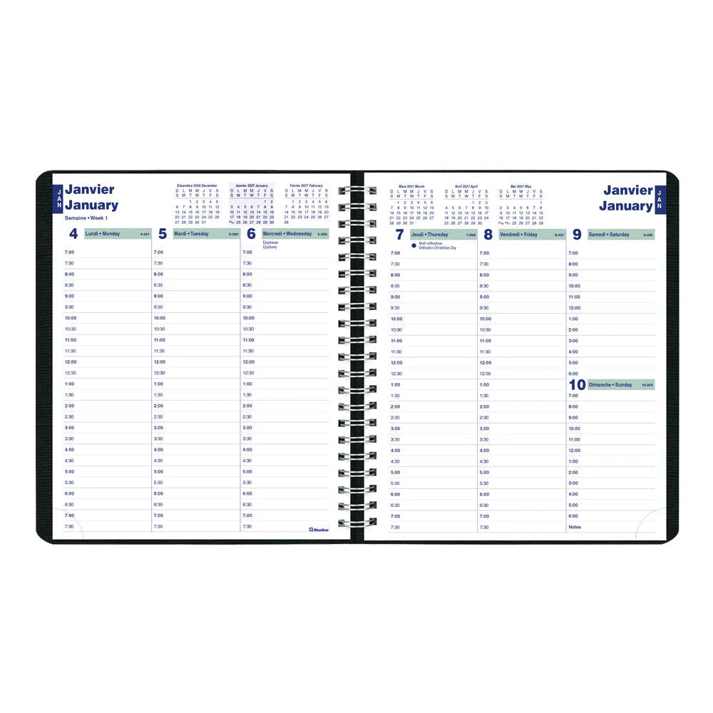 Blueline Essential Weekly Planner — Jan–Dec 2027, Bilingual, Black, 8" x 6-1/2"