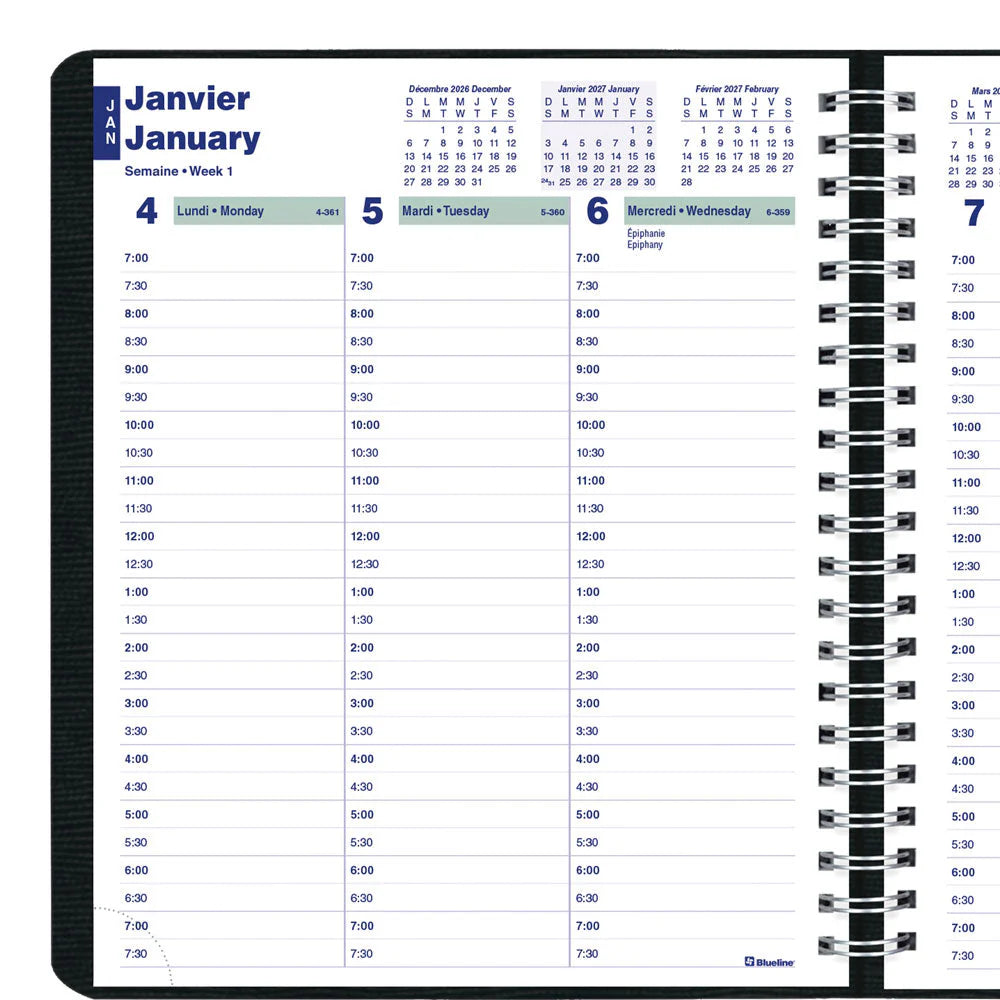 Blueline Essential Weekly Planner — Jan–Dec 2027, Bilingual, Black, 8" x 6-1/2"