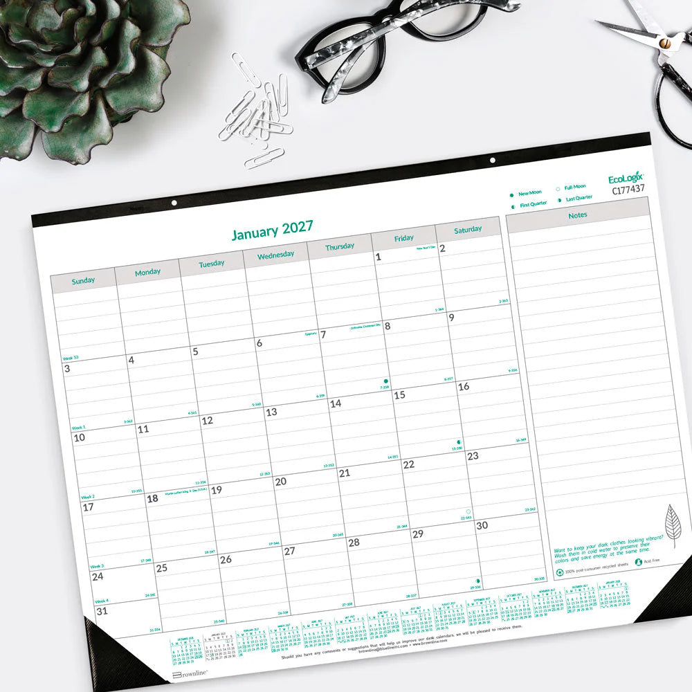 Calendrier de bureau mensuel Brownline Ecologix 22"x 17", anglais