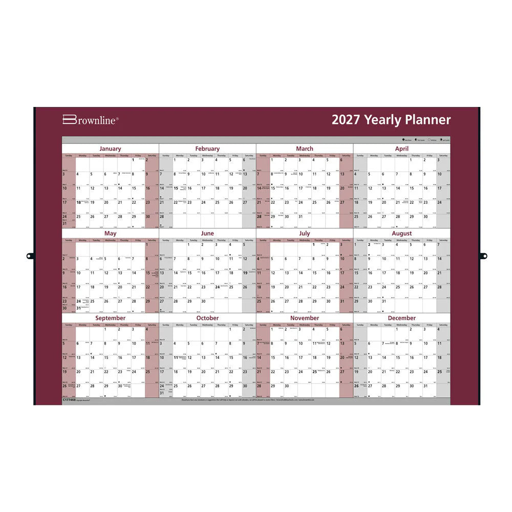 Calendrier mural réversible 12 mois Brownline 2026 - 32" x 48" - Anglais - Laminé