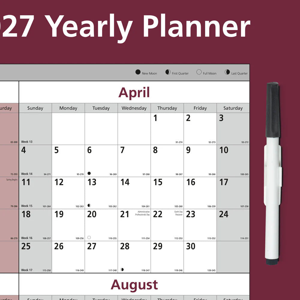 Calendrier mural réversible 12 mois Brownline 2026 - 32" x 48" - Anglais - Laminé