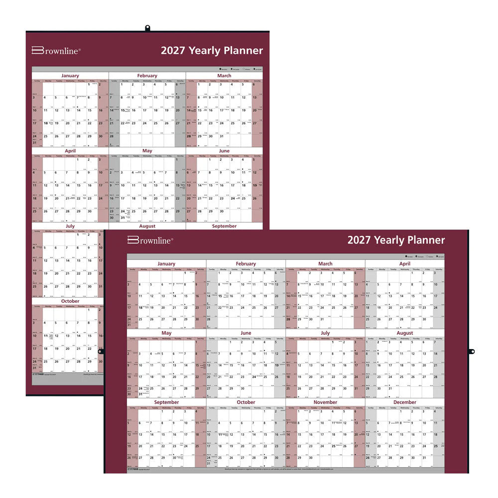 Calendrier mural réversible 12 mois Brownline 2026 - 32" x 48" - Anglais - Laminé