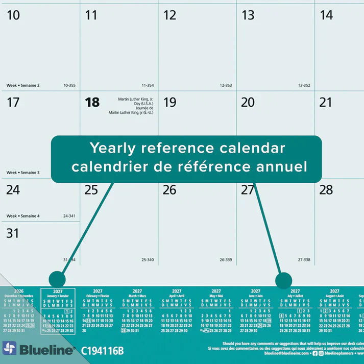 Calendrier de bureau mensuel Blueline Man's Best Friend 22"x 17", bilingue