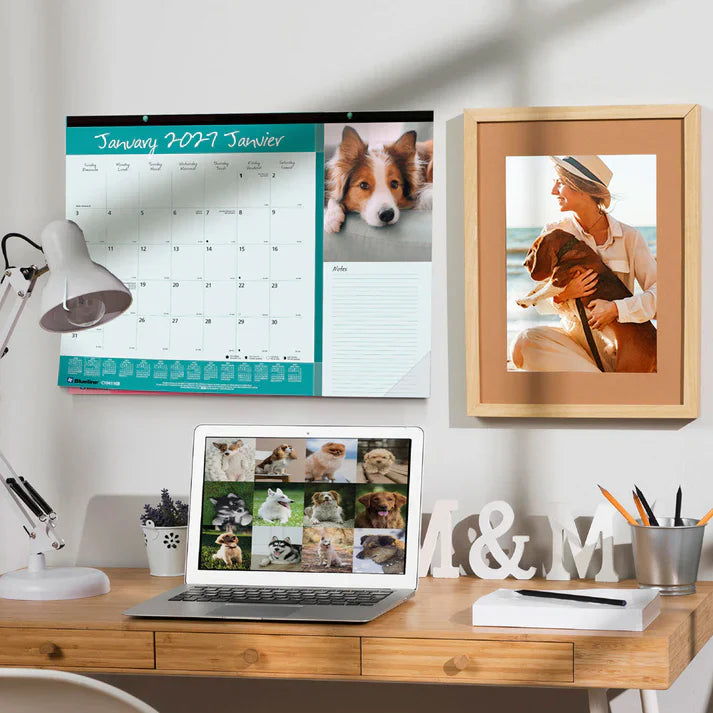 Calendrier de bureau mensuel Blueline Man's Best Friend 22"x 17", bilingue