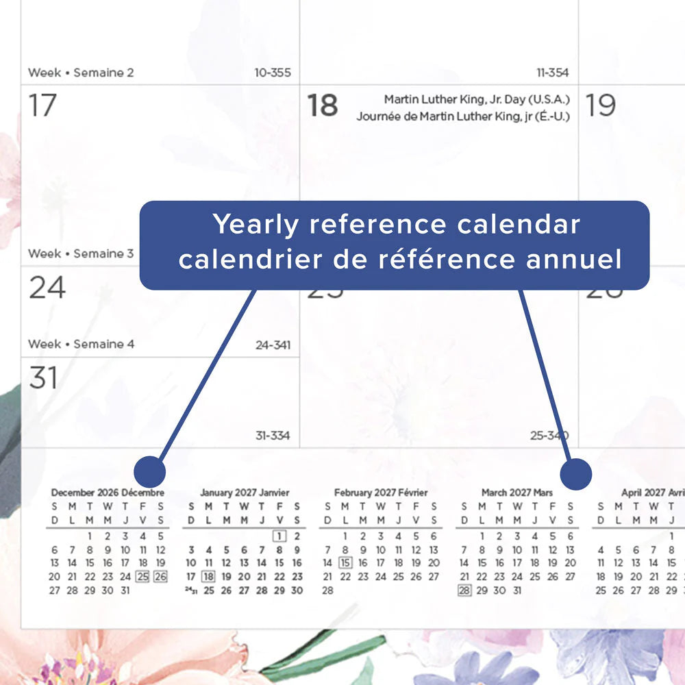 Blueline 2026 Sous-main/calendrier mensuel de 12 mois – Janvier à décembre – 17-3/4" x 10-7/8 – Collection Passion – Bilingue