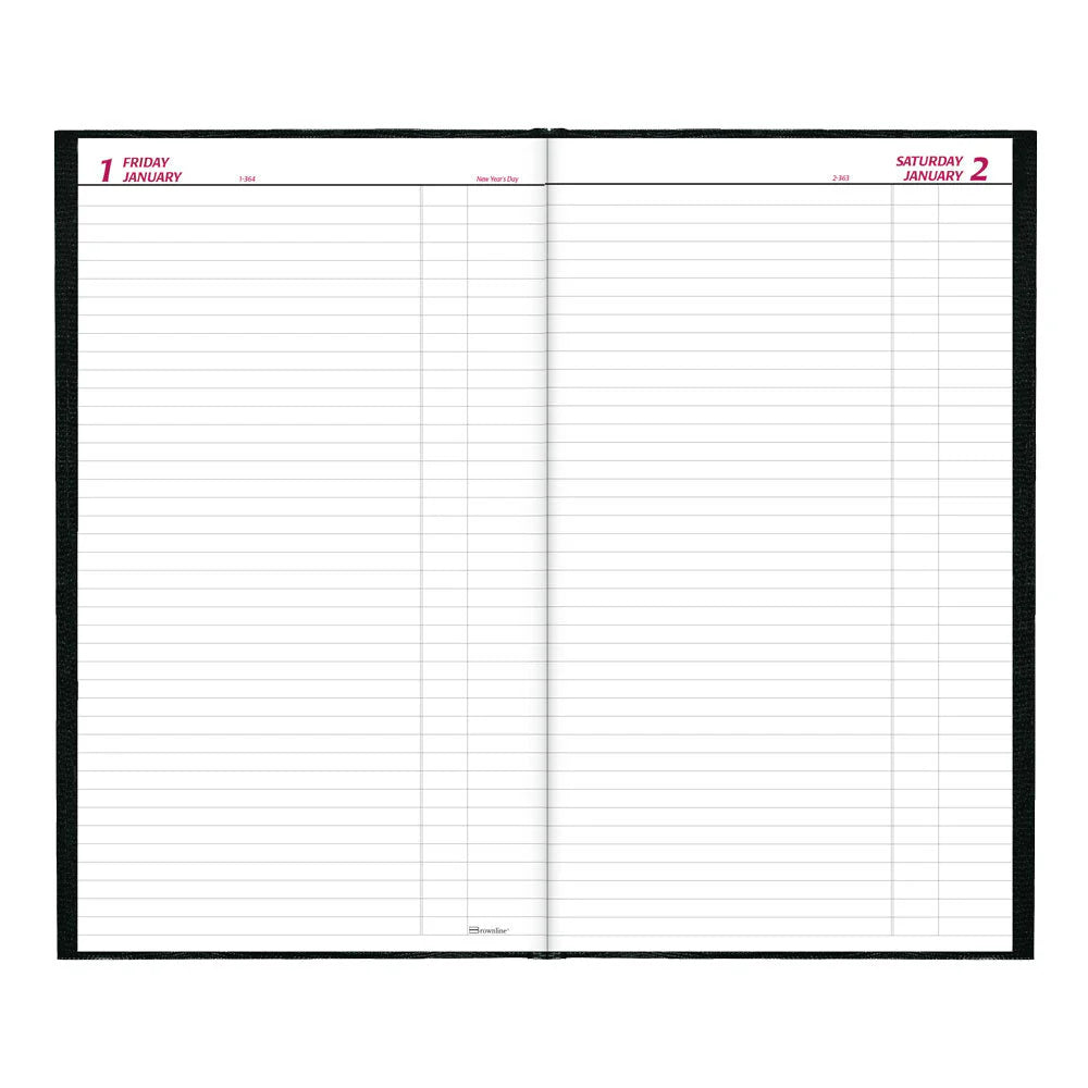 Journal traditionnel quotidien à couverture rigide Brownline® 13-3/8" x 7-7/8" Noir Anglais