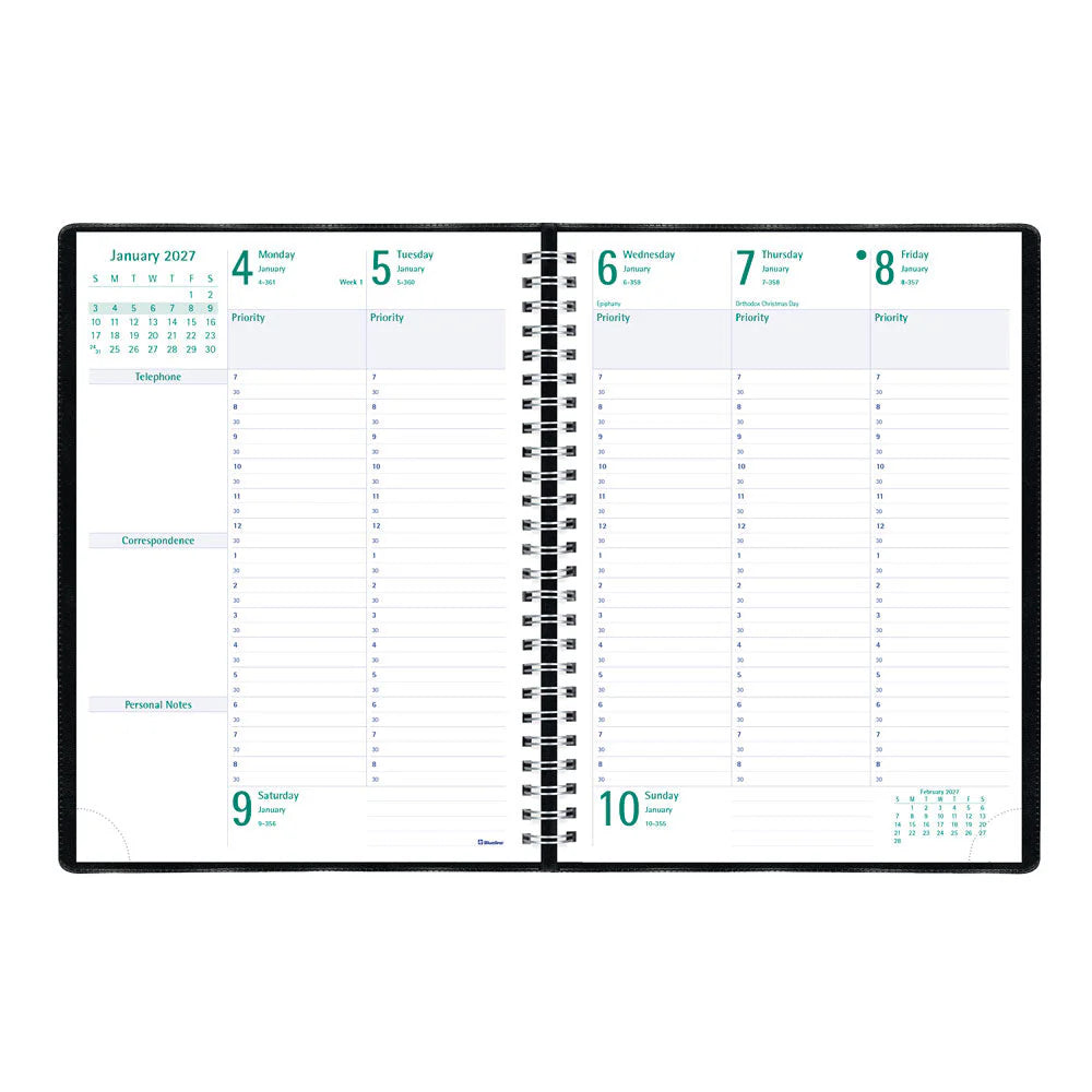 Agenda semainier/mensuel Blueline 2026 Timanager 13 mois - De décembre à décembre - 10 1/4" x 7 5/8" - Noir - Anglais C590081