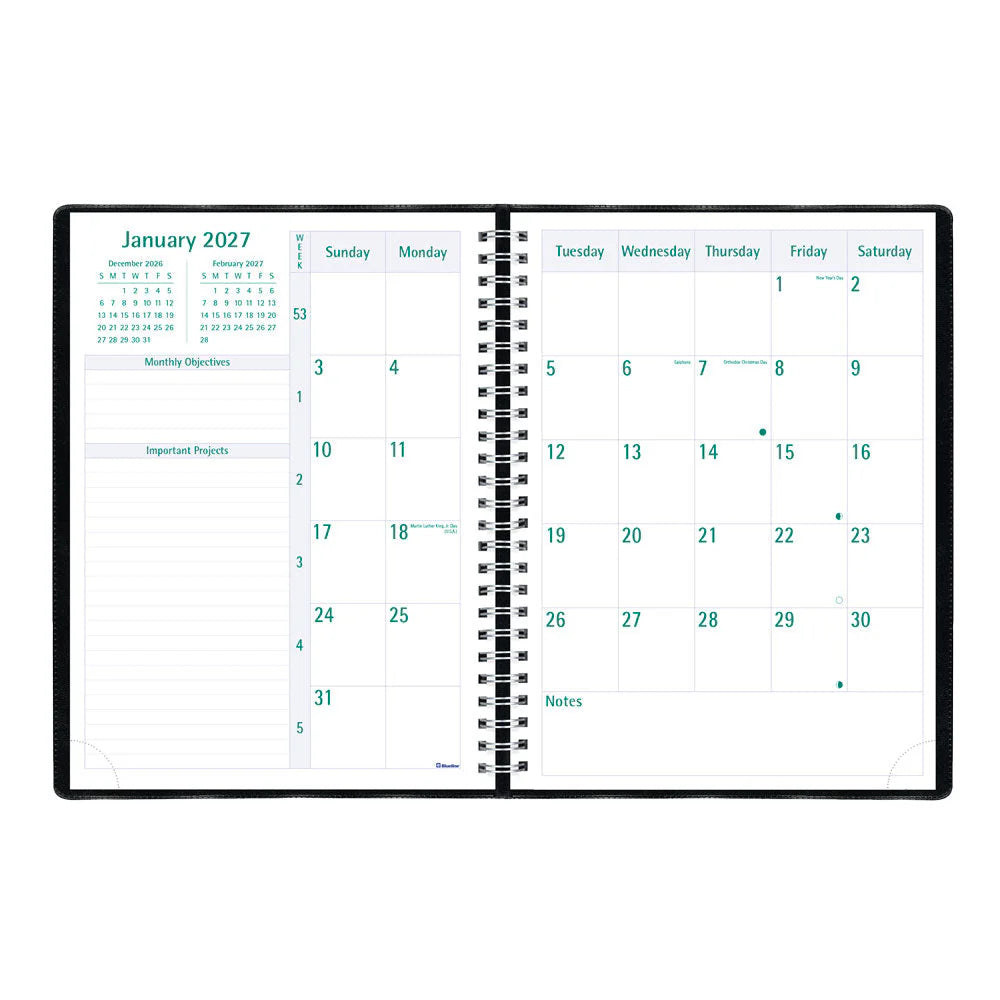 Agenda semainier/mensuel Blueline 2026 Timanager 13 mois - De décembre à décembre - 10 1/4" x 7 5/8" - Noir - Anglais C590081