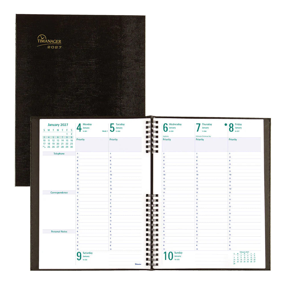 Blueline 2026 Timanager CoilPro Agenda semainier 13 mois – de décembre à décembre – 10-1/4 po x 7-5/8 po – Noir – Anglais C590581