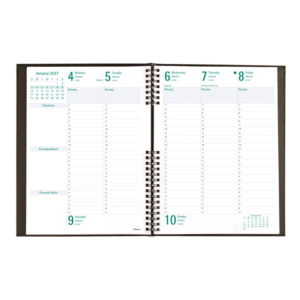 Blueline 2026 Timanager CoilPro Agenda semainier 13 mois – de décembre à décembre – 10-1/4 po x 7-5/8 po – Noir – Anglais C590581