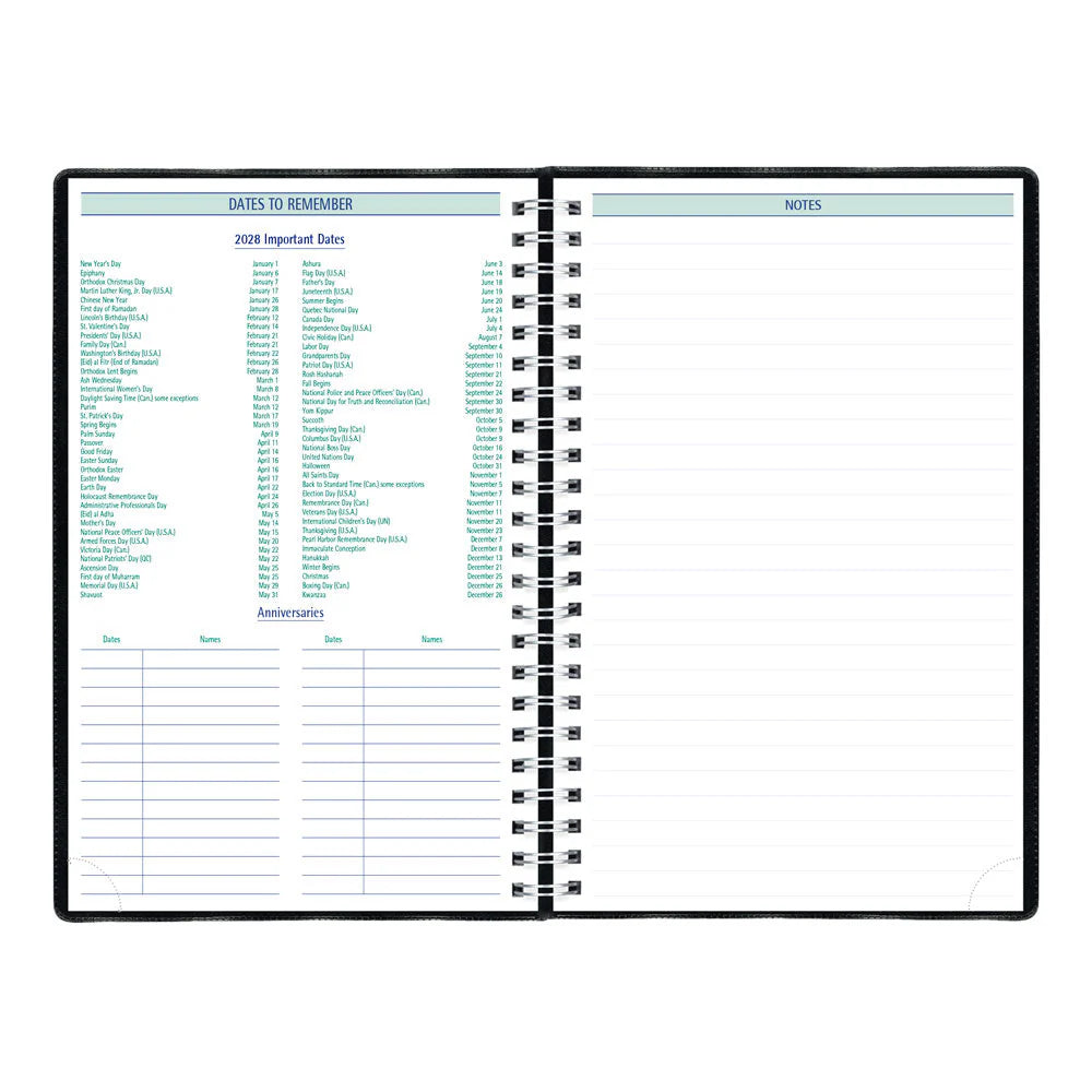 Agenda semainier/mensuel Blueline 2026 Timanager 13 mois - De décembre à décembre - 9 1/16 po x 5 7/8 po - Noir - Anglais C591081