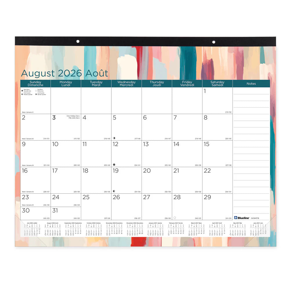 Blueline Marbre Calendrier de bureau 12 mois août 2026 – juillet 2027