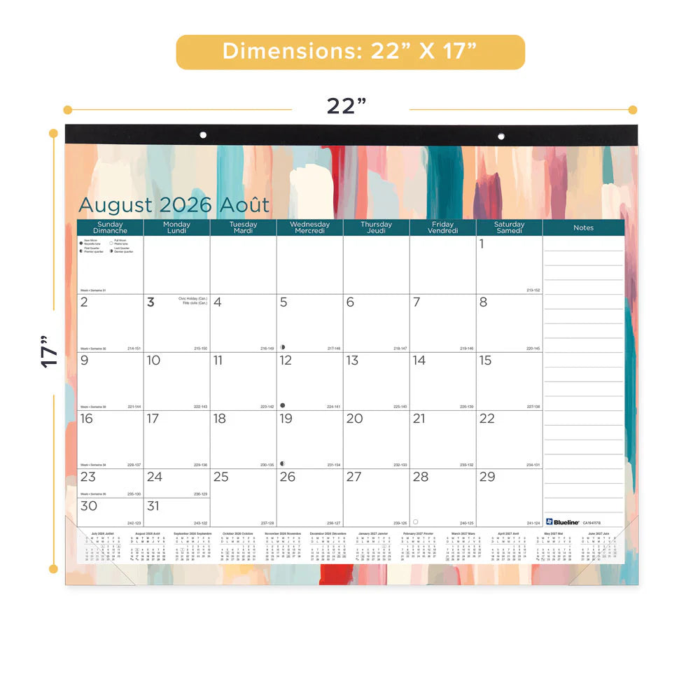 Blueline Marbre Calendrier de bureau 12 mois août 2026 – juillet 2027