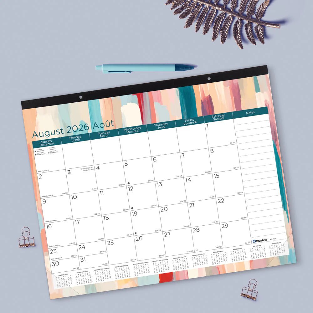 Blueline Marbre Calendrier de bureau 12 mois août 2026 – juillet 2027