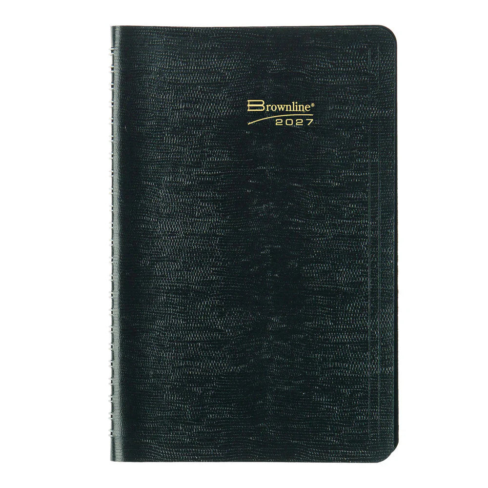Agenda semainier essentiel Brownline® Reliure spirale Couverture souple 8x5 po Anglais Noir