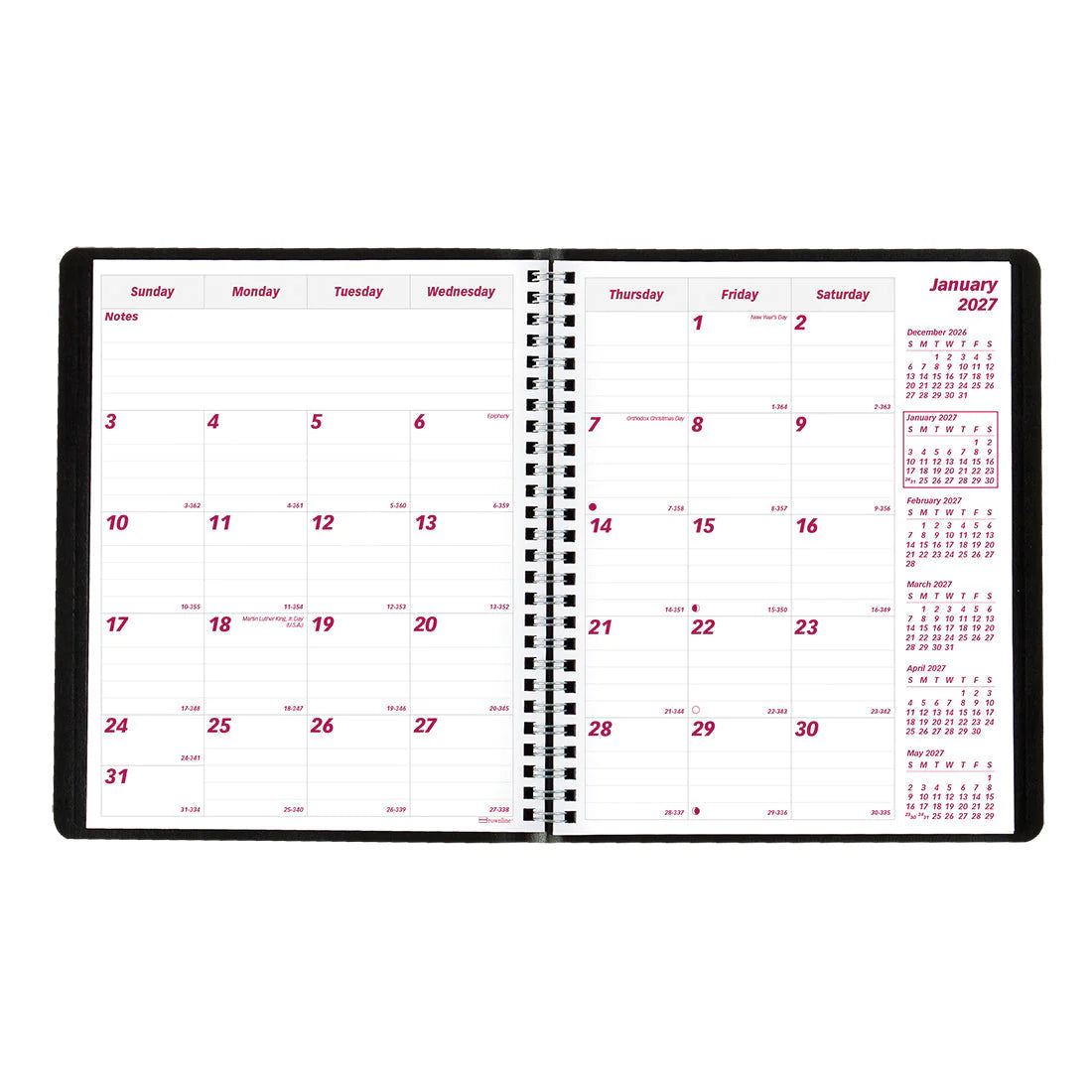 Blueline Essential 14-Month Monthly Diary Dec 2026–Jan 2028, English, Black, 8-7/8"x7-1/8"