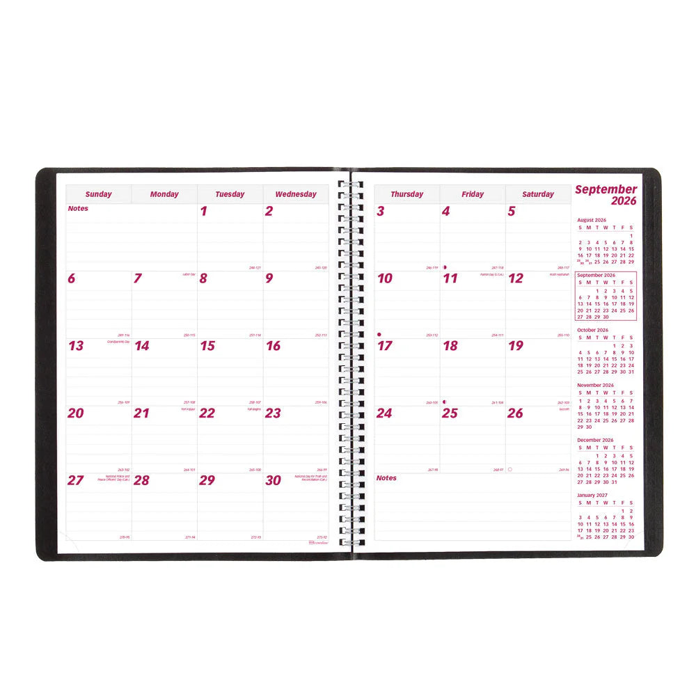 Blueline Essential 16-Month Academic Monthly Planner Sept 2026–Dec 2027, Black, 11"x8.5"