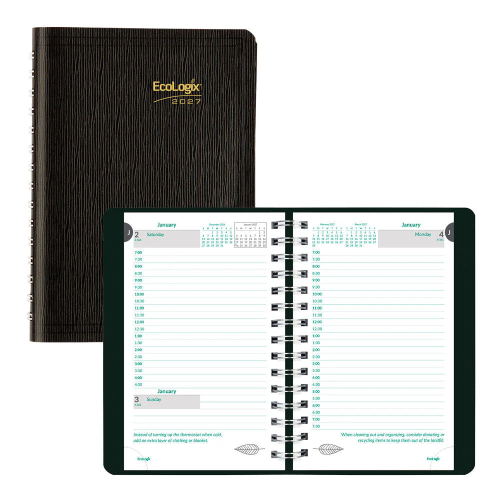 Brownline EcoLogix 12-Month Daily Planner 2027, English, Black, 8"x5"