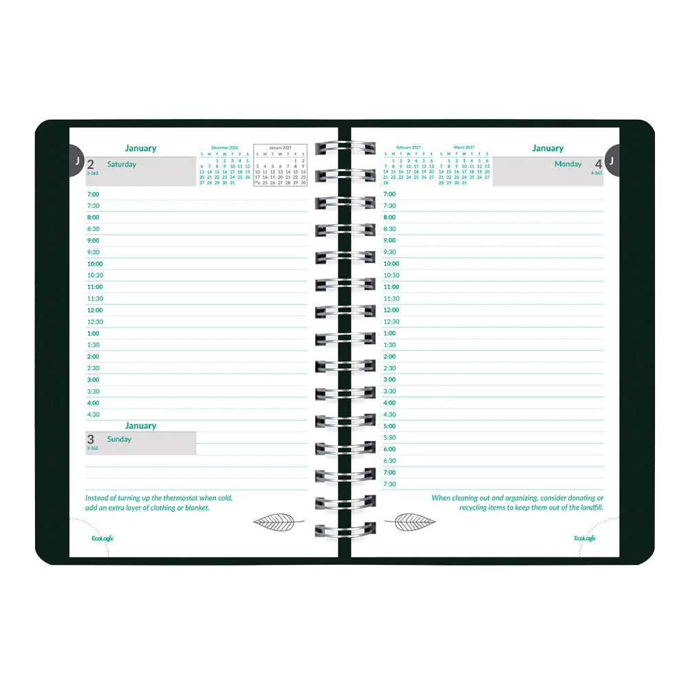 Brownline EcoLogix 12-Month Daily Planner 2027, English, Black, 8"x5"