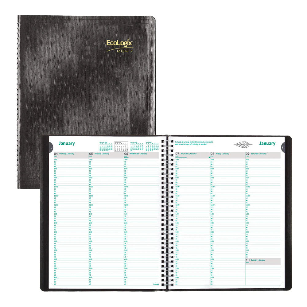 Agenda semainier Brownline® EcoLogix® 11x8-1/2" anglais noir
