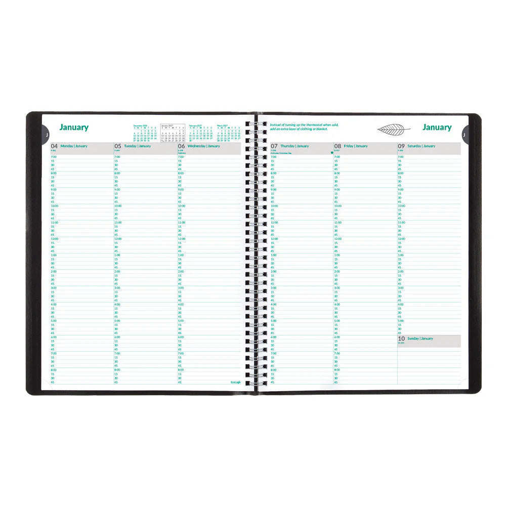 Brownline EcoLogix 12-Month Weekly Diary 2027, 15-Min Appointments, English, Black, 11"x8.5"