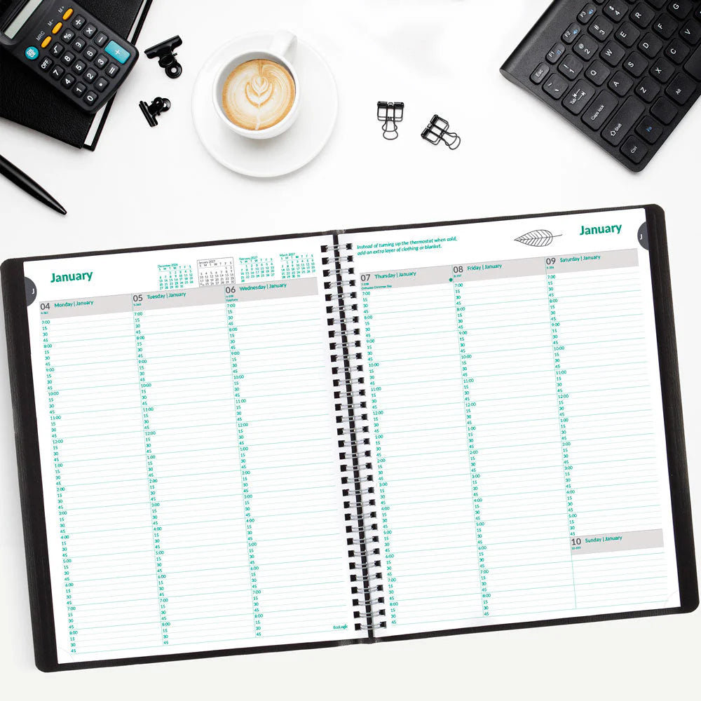 Brownline EcoLogix 12-Month Weekly Diary 2027, 15-Min Appointments, English, Black, 11"x8.5"