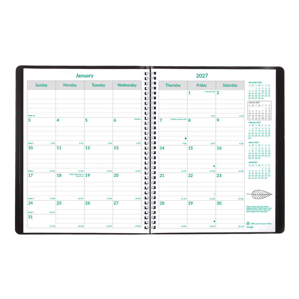 Brownline EcoLogix 14-Month Monthly Planner Dec 2026–Jan 2028, English, Black, 11"x8.5"