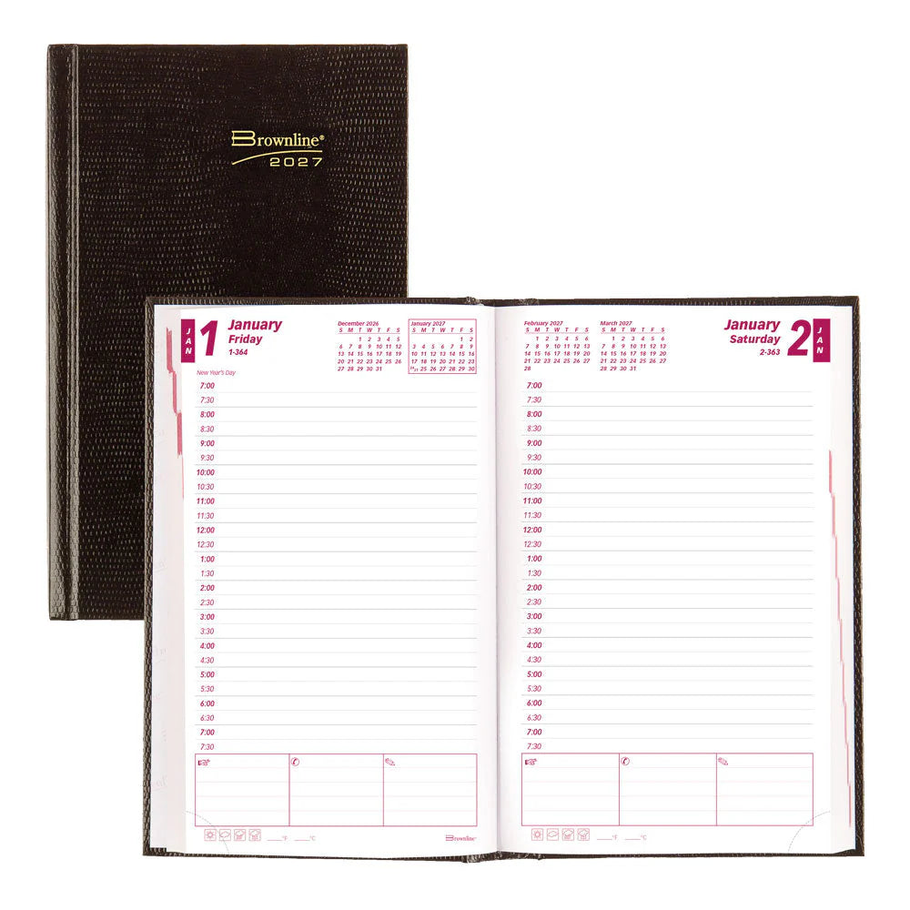 Agenda quotidien traditionnel Brownline®, couverture rigide reliure Perfect Bound, 8x5", anglais, noir