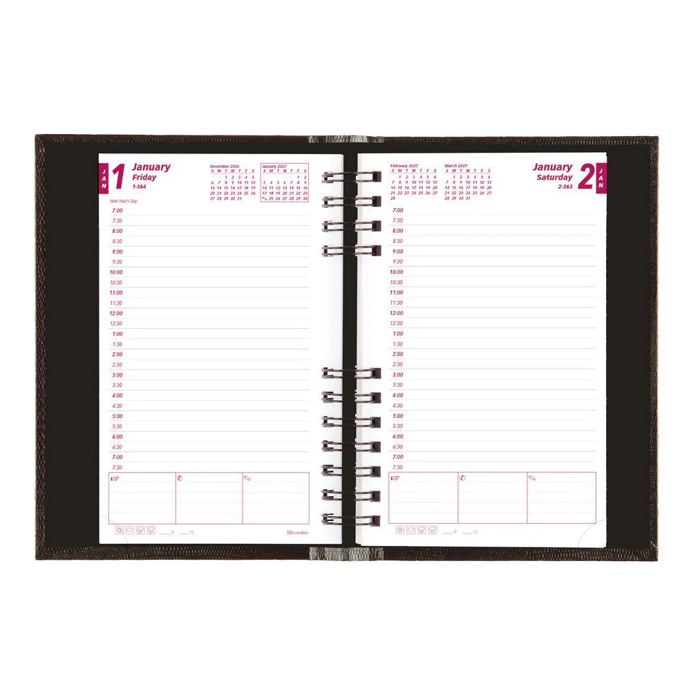 Brownline CoilPro 12-Month Daily Appointment Book 2027, Hard Cover, Black, 8"x5"