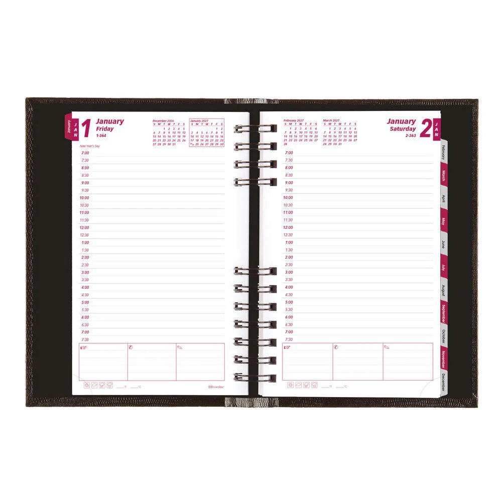 Brownline CoilPro 12-Month Daily Appointment Book 2027, Hard Cover, Black, 8"x5"