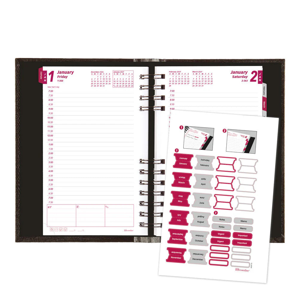 Brownline CoilPro 12-Month Daily Appointment Book 2027, Hard Cover, Black, 8"x5"
