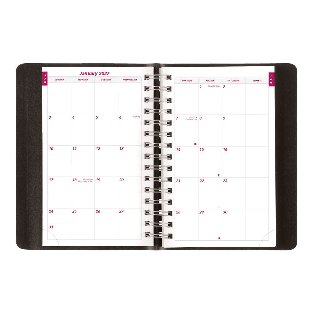 Brownline Essential 12-Month Daily Diary 2027, Twin Wire, Black, English, 8"x5"