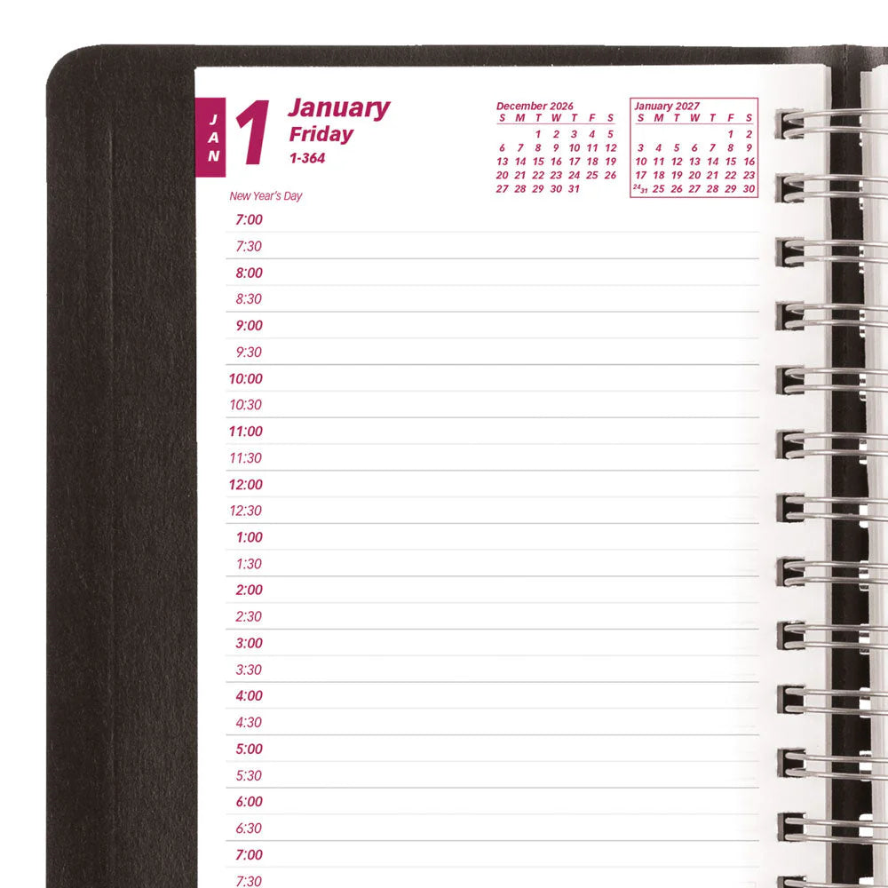 Brownline Essential 12-Month Daily Diary 2027, Twin Wire, Black, English, 8"x5"